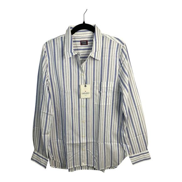 UNTUCKit Women's Pinot Perse Wide Stripe Long Sleeve Button Up Shirt Size 16 NWT - Picture 2 of 8